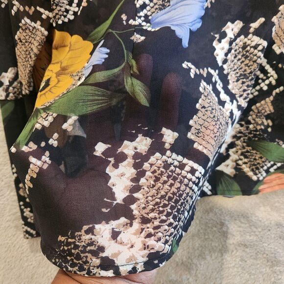 Cabi Womens Black Snake Charmer Floral Sheer Bishop Sleeve Blouse Size Medium - Picture 8 of 13